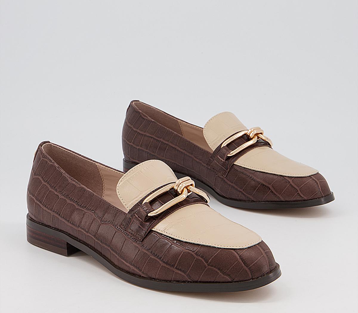 Office Finer Metal Trim Loafers Office Finer Metal Trim Loafers Brown Croc Off White Leather Mix