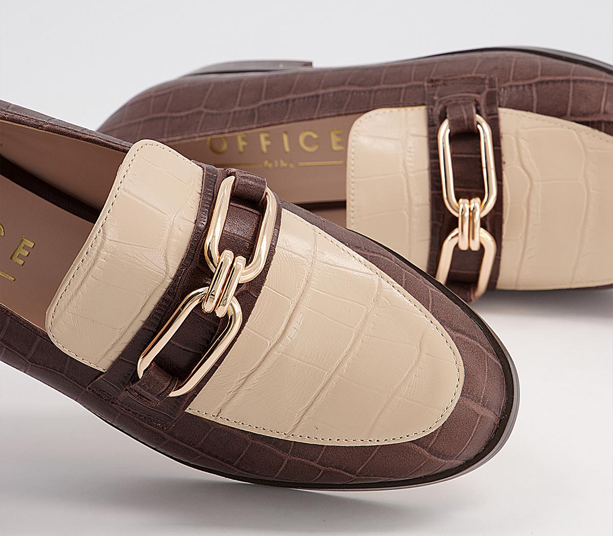 Office Finer Metal Trim Loafers Office Finer Metal Trim Loafers Brown Croc Off White Leather Mix