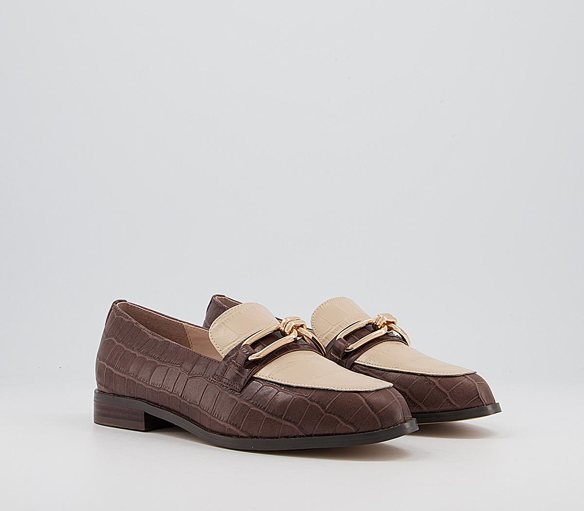 Office Finer Metal Trim Loafers Office Finer Metal Trim Loafers Brown Croc Off White Leather Mix