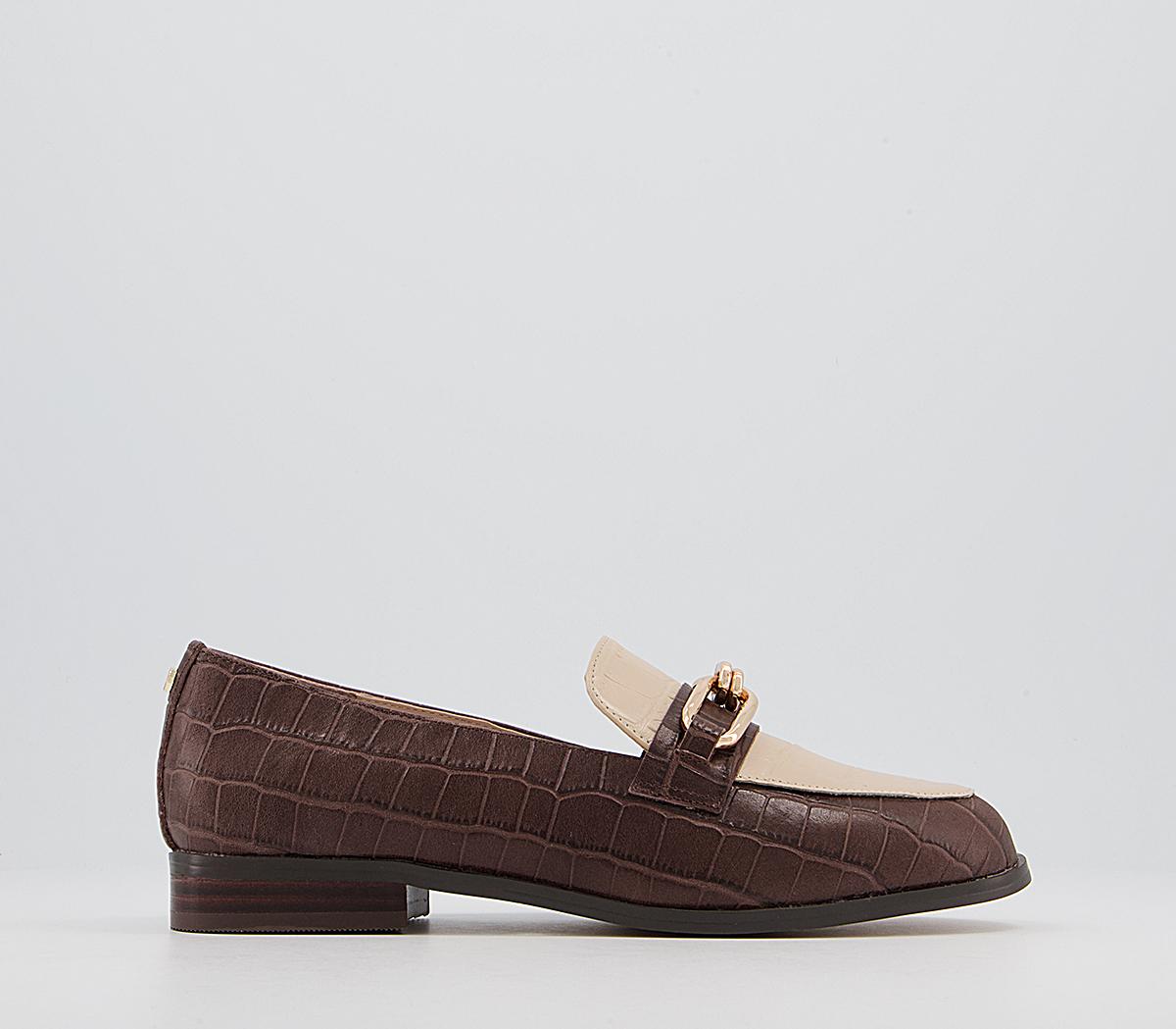 Office Finer Metal Trim Loafers Office Finer Metal Trim Loafers Brown Croc Off White Leather Mix