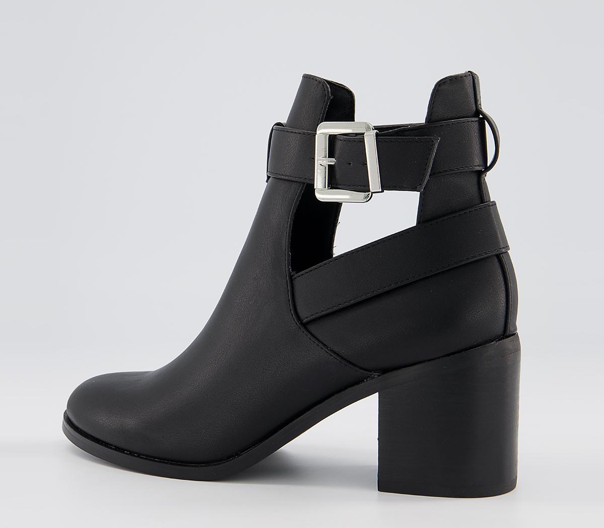 OFFICEAdmit Cut Out Block Heel Boots OFFICEAdmit Cut Out Block Heel BootsBlack