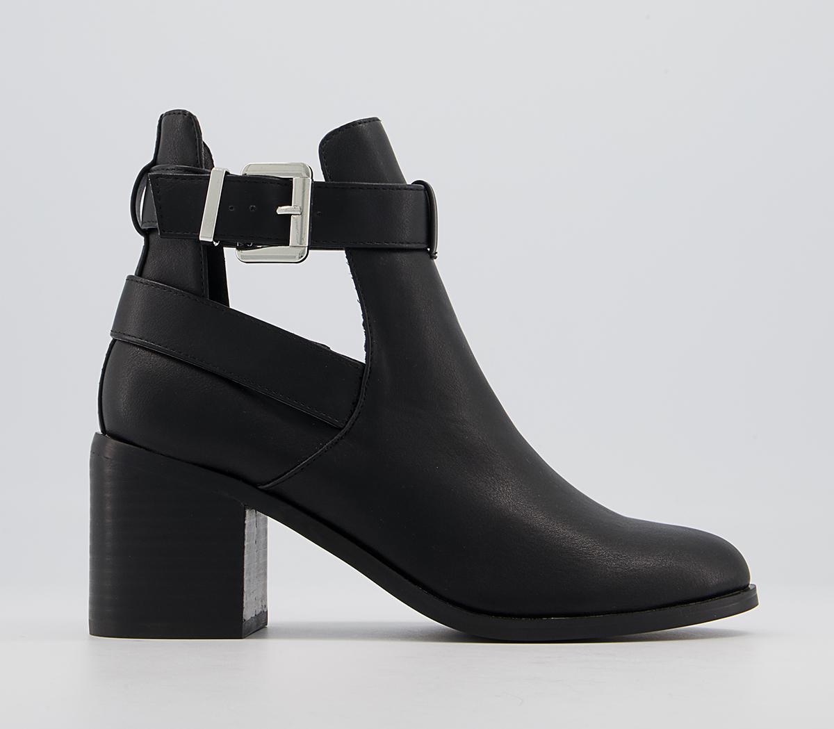 OFFICEAdmit Cut Out Block Heel Boots OFFICEAdmit Cut Out Block Heel BootsBlack