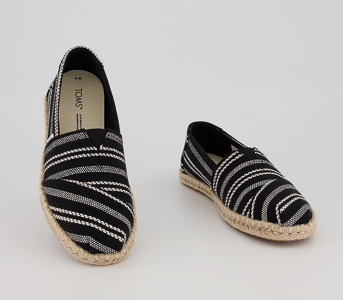 TOMS Alpargata Rope Slip Ons Black Global Stripe - Women’s Summer Shoes