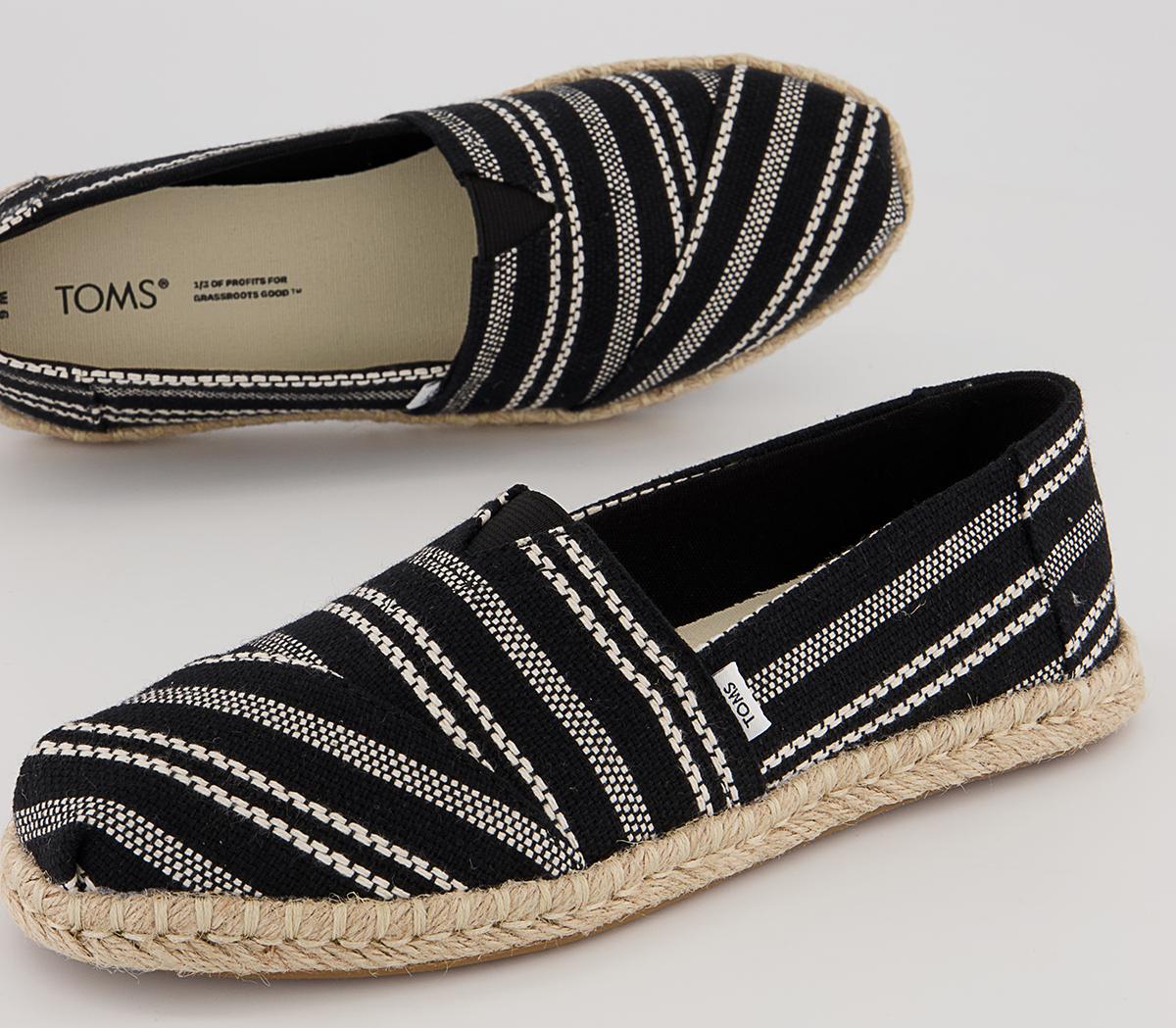 TOMS Alpargata Rope Slip Ons TOMS Alpargata Rope Slip Ons Black Global Stripe