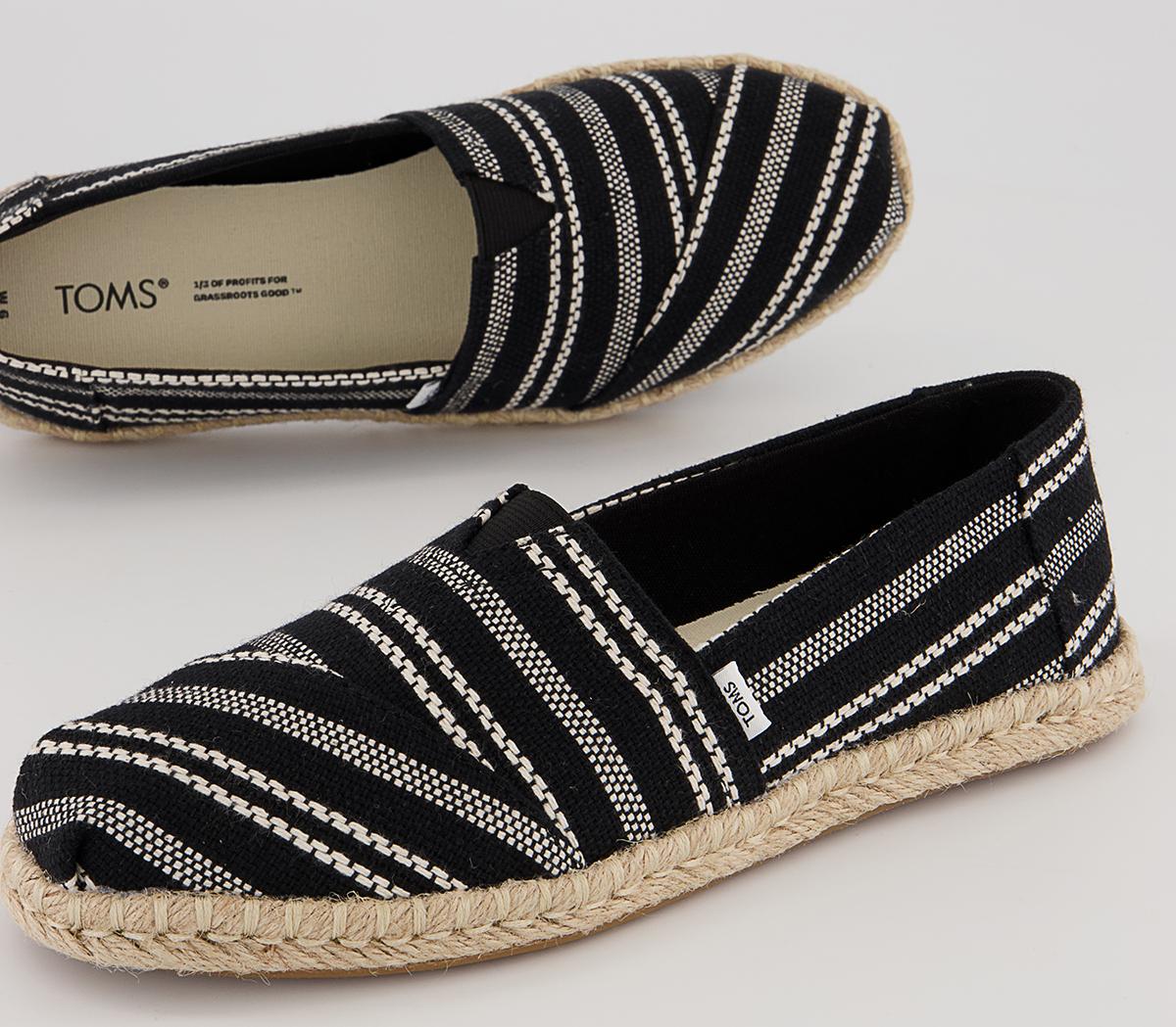 TOMS Alpargata Rope Slip Ons Black Global Stripe - Women’s Summer Shoes