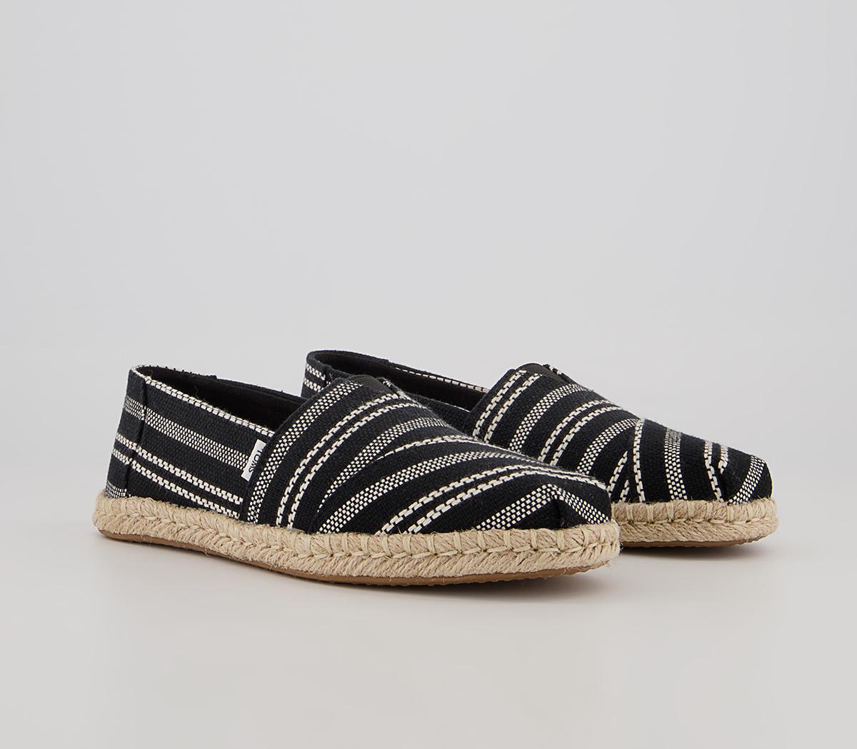 TOMS Alpargata Rope Slip Ons Black Global Stripe - Women’s Summer Shoes