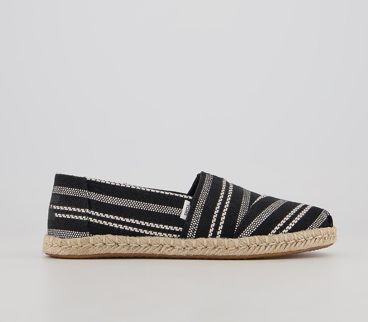 TOMS Alpargata Rope Slip Ons Black Global Stripe - Women’s Summer Shoes