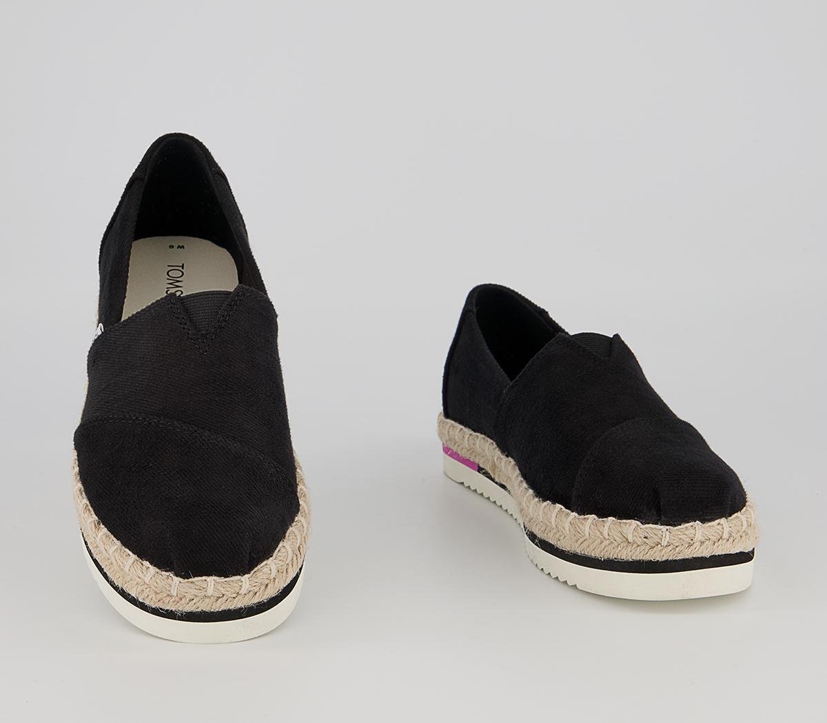 TOMS Alpargata Platform Rope Slip Ons TOMS Alpargata Platform Rope Slip Ons Black Heavy Twill