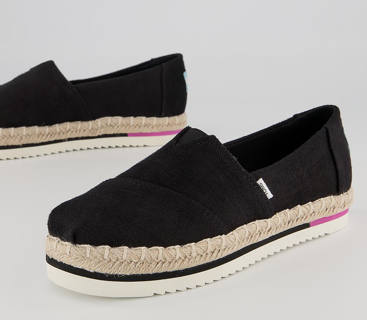 TOMS Alpargata Platform Rope Slip Ons Black Heavy Twill - Flat Shoes for Women