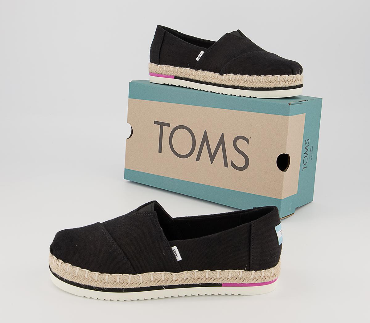 TOMS Alpargata Platform Rope Slip Ons TOMS Alpargata Platform Rope Slip Ons Black Heavy Twill