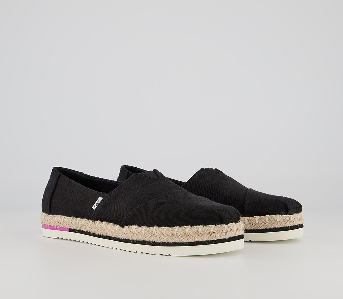 TOMS Alpargata Platform Rope Slip Ons TOMS Alpargata Platform Rope Slip Ons Black Heavy Twill