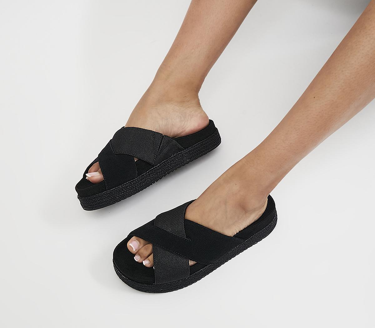 Black suede online sliders