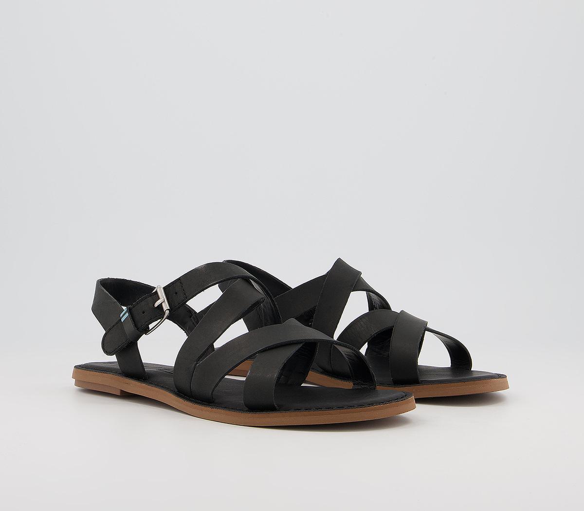 TOMS Womens Sicily Sandals Black Leather, 6