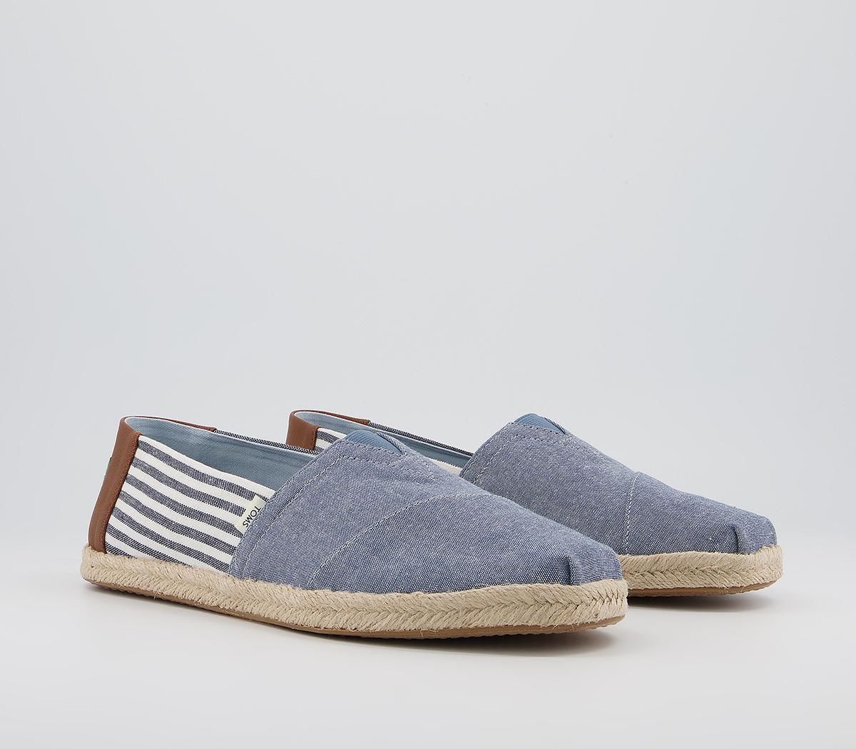 TOMS Alpargata Rope Espadrilles Navy Chambray Stripe - Men’s Vegan Shoes