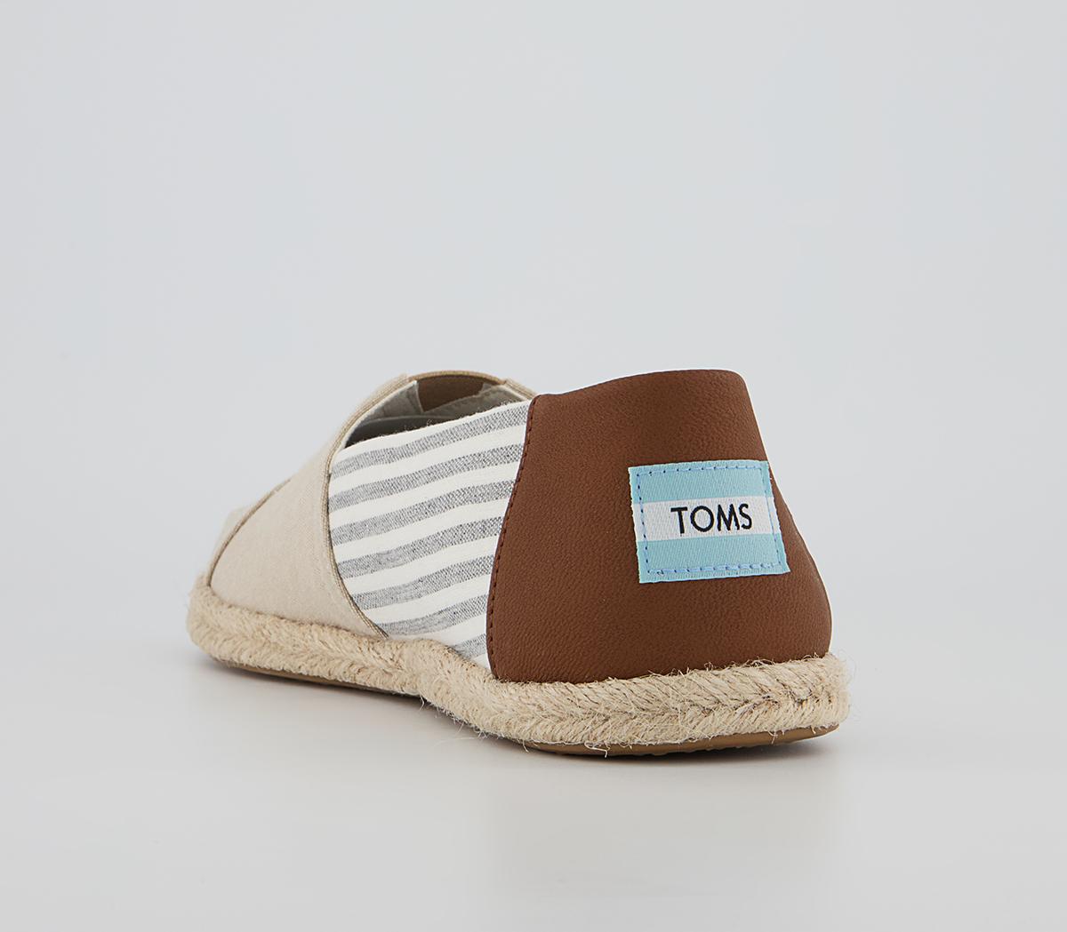 TOMS Alpargata Rope Slip Ons TOMS Alpargata Rope Slip Ons Desert Tan Chambray Stripe