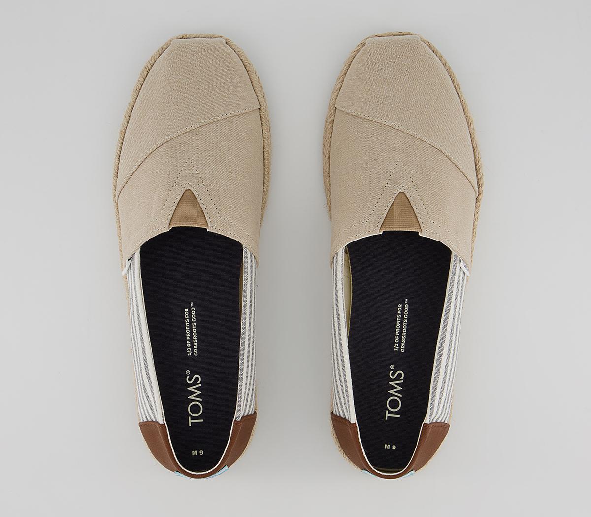 TOMS Alpargata Rope Slip Ons TOMS Alpargata Rope Slip Ons Desert Tan Chambray Stripe