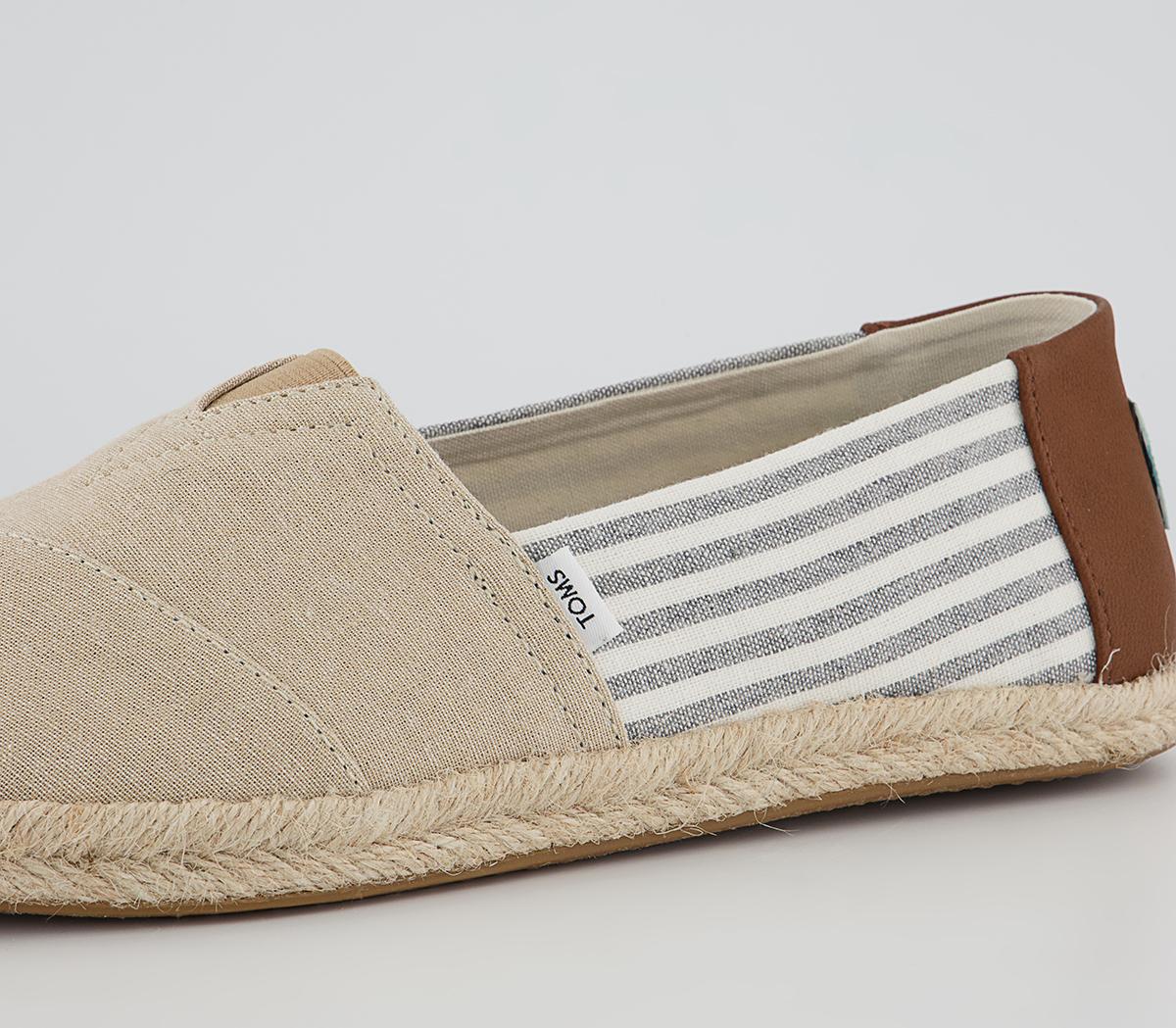 TOMS Alpargata Rope Slip Ons TOMS Alpargata Rope Slip Ons Desert Tan Chambray Stripe