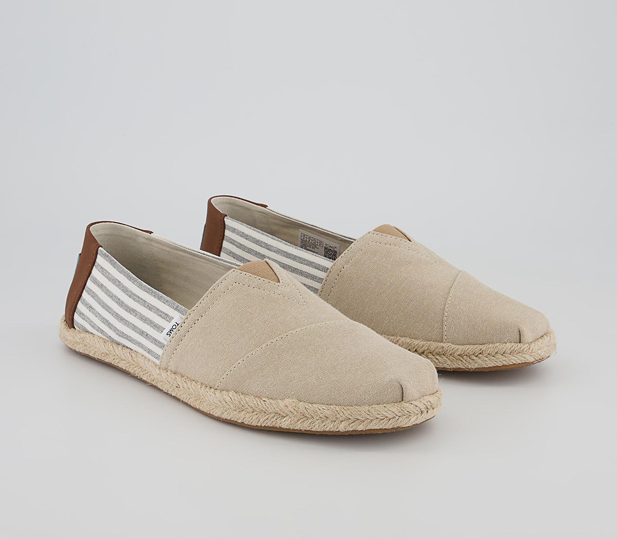 TOMS Alpargata Rope Slip Ons TOMS Alpargata Rope Slip Ons Desert Tan Chambray Stripe