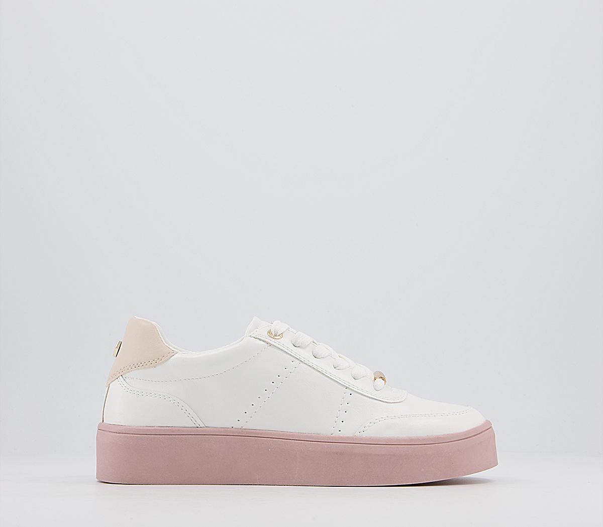 OFFICE Foremost Lace Up Flatform Trainers White Light Pink Sole - Flat ...