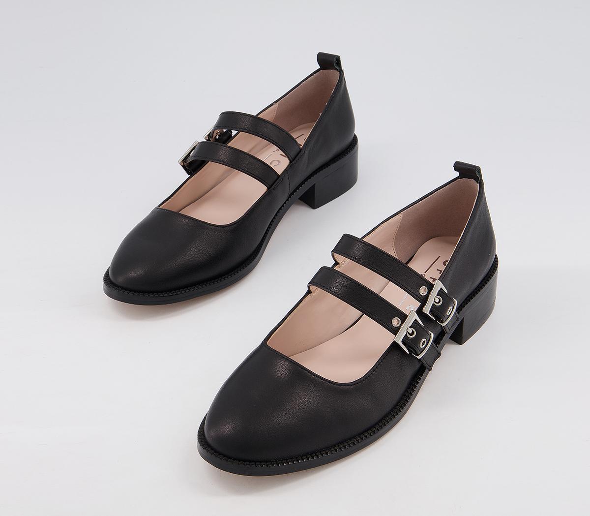 Office Flush Double Strap Mary Jane Flats Black Leather Flat Shoes For Women 6761