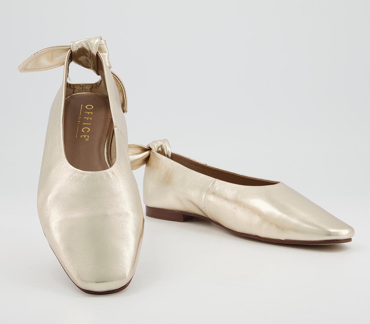 Office Fleeting Soft Bow Square Ballet Shoes Office Fleeting Soft Bow Square Ballet Shoes Gold Metallic Leather