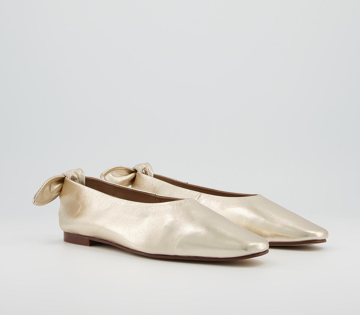 Office Fleeting Soft Bow Square Ballet Shoes Office Fleeting Soft Bow Square Ballet Shoes Gold Metallic Leather