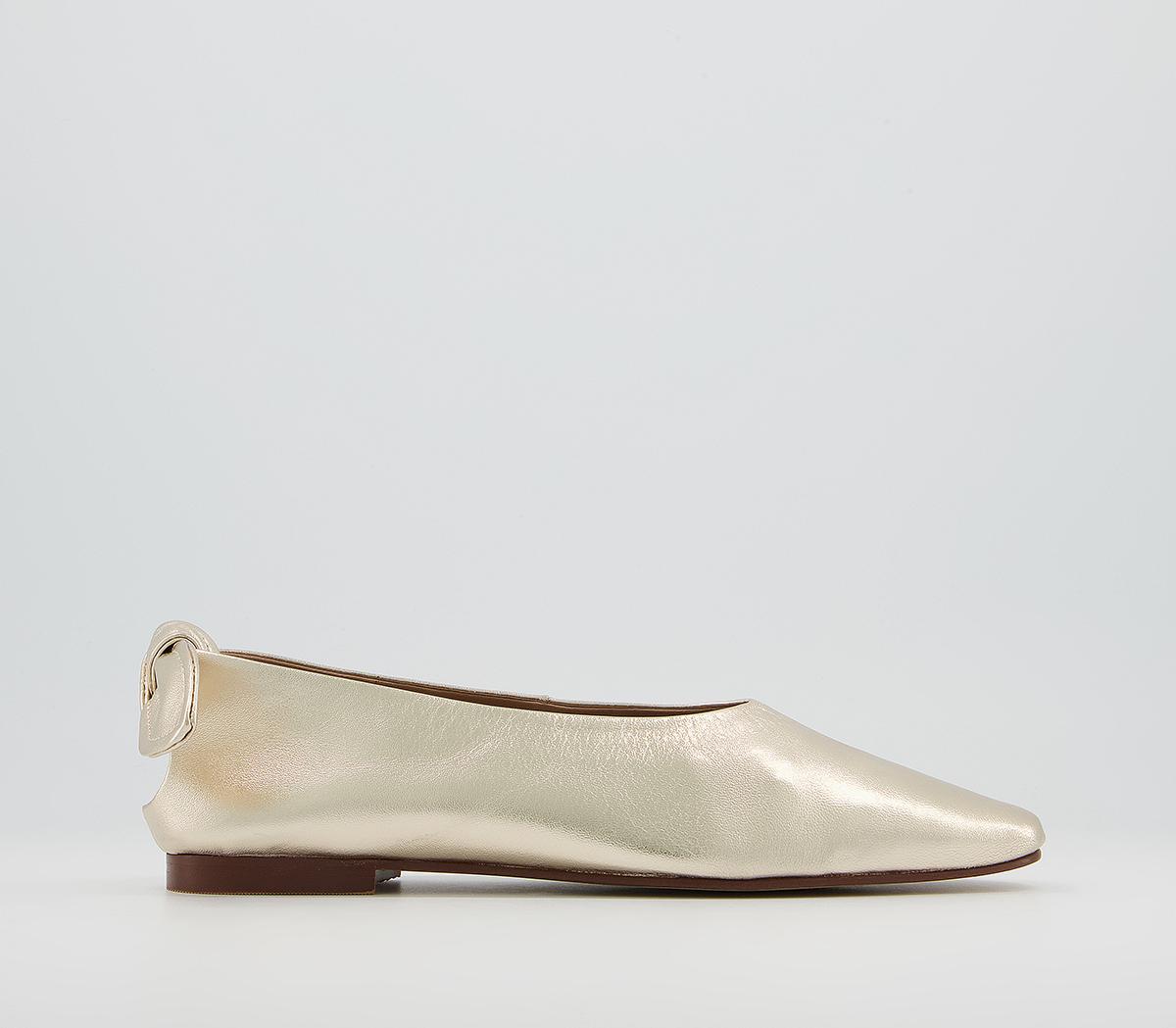 OfficeFleeting Soft Bow Square Ballet ShoesGold Metallic Leather