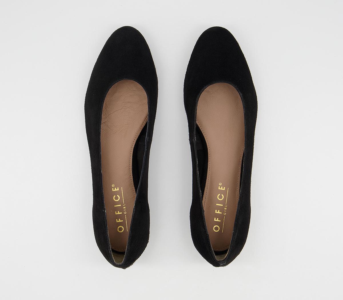 OFFICE Friendly Soft Almond Toe Pumps Black Suede - Flat Shoes for Women