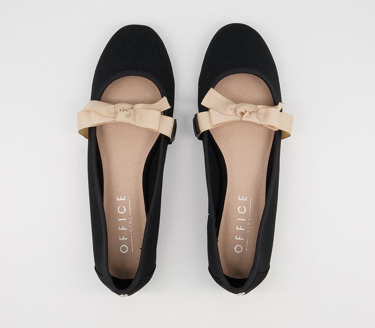 Office Flowing Bow Strap Ballet Flats Office Flowing Bow Strap Ballet Flats Black Knit Nude Mix