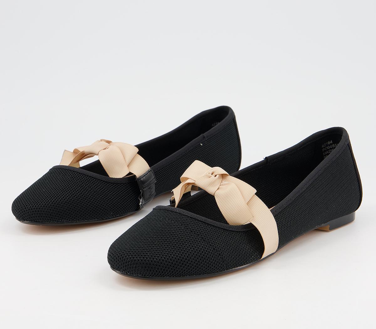 Office Flowing Bow Strap Ballet Flats Office Flowing Bow Strap Ballet Flats Black Knit Nude Mix