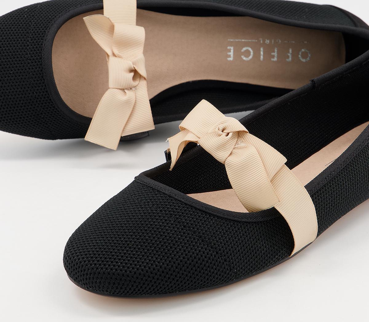 Office Flowing Bow Strap Ballet Flats Office Flowing Bow Strap Ballet Flats Black Knit Nude Mix