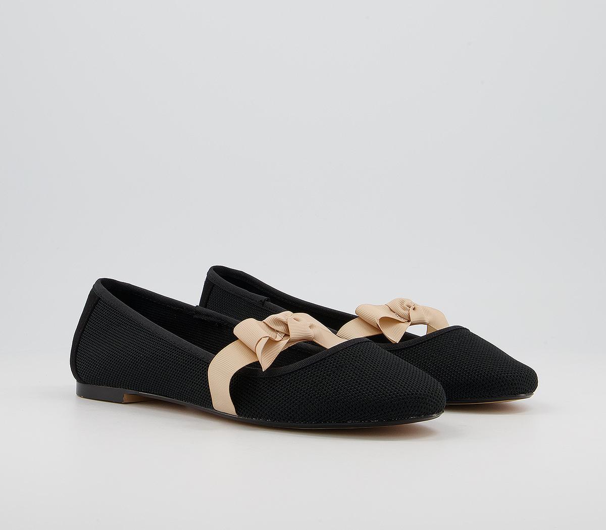 Office Flowing Bow Strap Ballet Flats Office Flowing Bow Strap Ballet Flats Black Knit Nude Mix