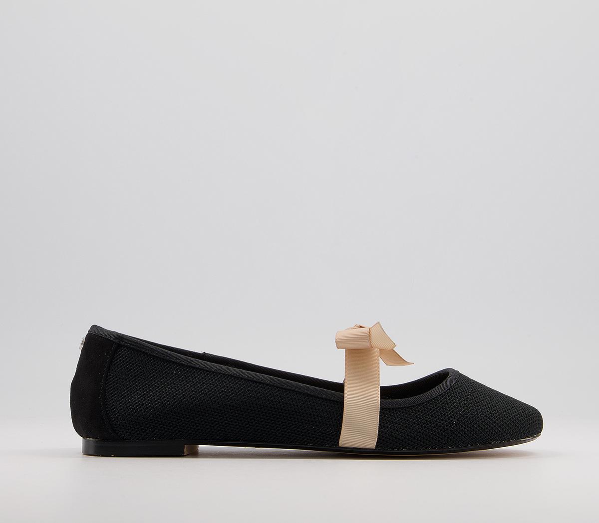 Office Flowing Bow Strap Ballet Flats Office Flowing Bow Strap Ballet Flats Black Knit Nude Mix