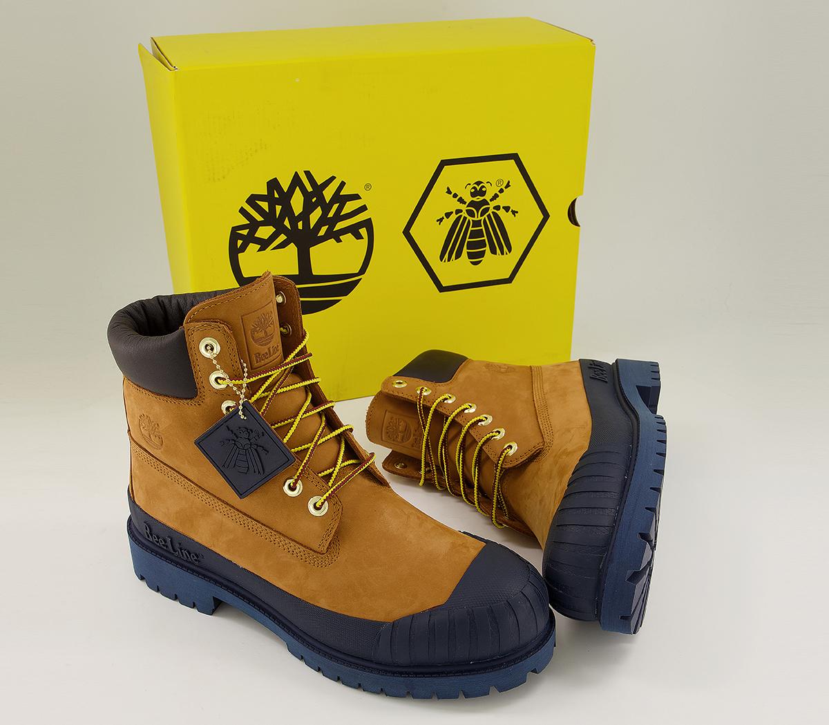 Timberland 6 In Premium Rubber Toe Boots Wheat Navy - Men's Boots