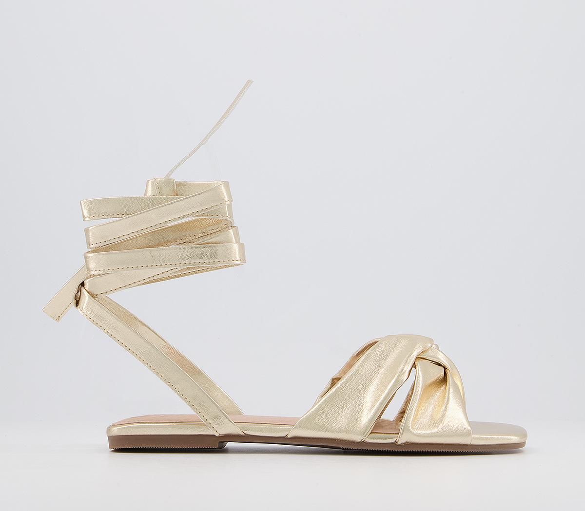 OFFICE Sincerely Soft Ankle Tie Sandals Gold Metallic Women s