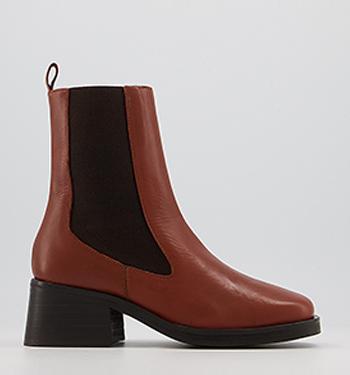 OFFICE Activate High Cut Chelsea Boots Dark Tan Leather