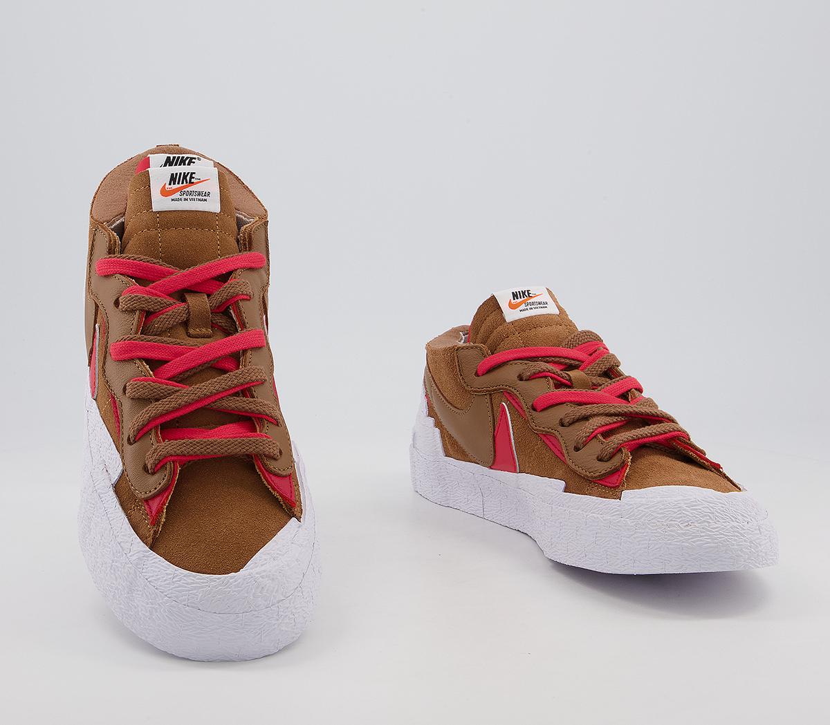 NikeBlazer Low SacaiLight British Tan University Red White