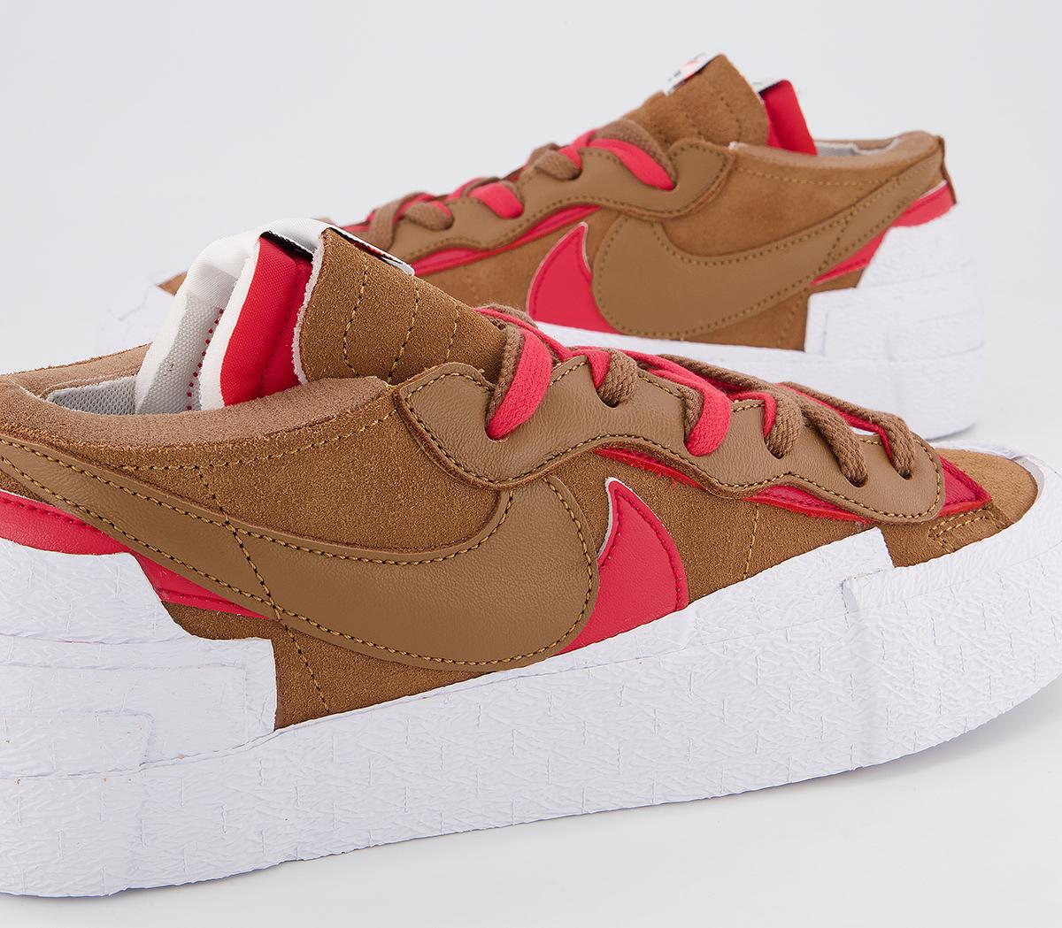 NikeBlazer Low SacaiLight British Tan University Red White