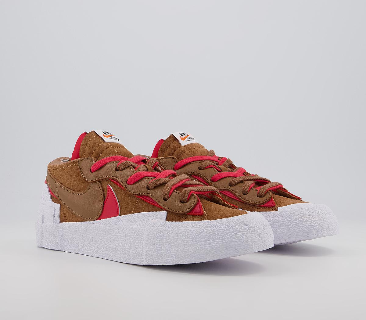 NikeBlazer Low SacaiLight British Tan University Red White