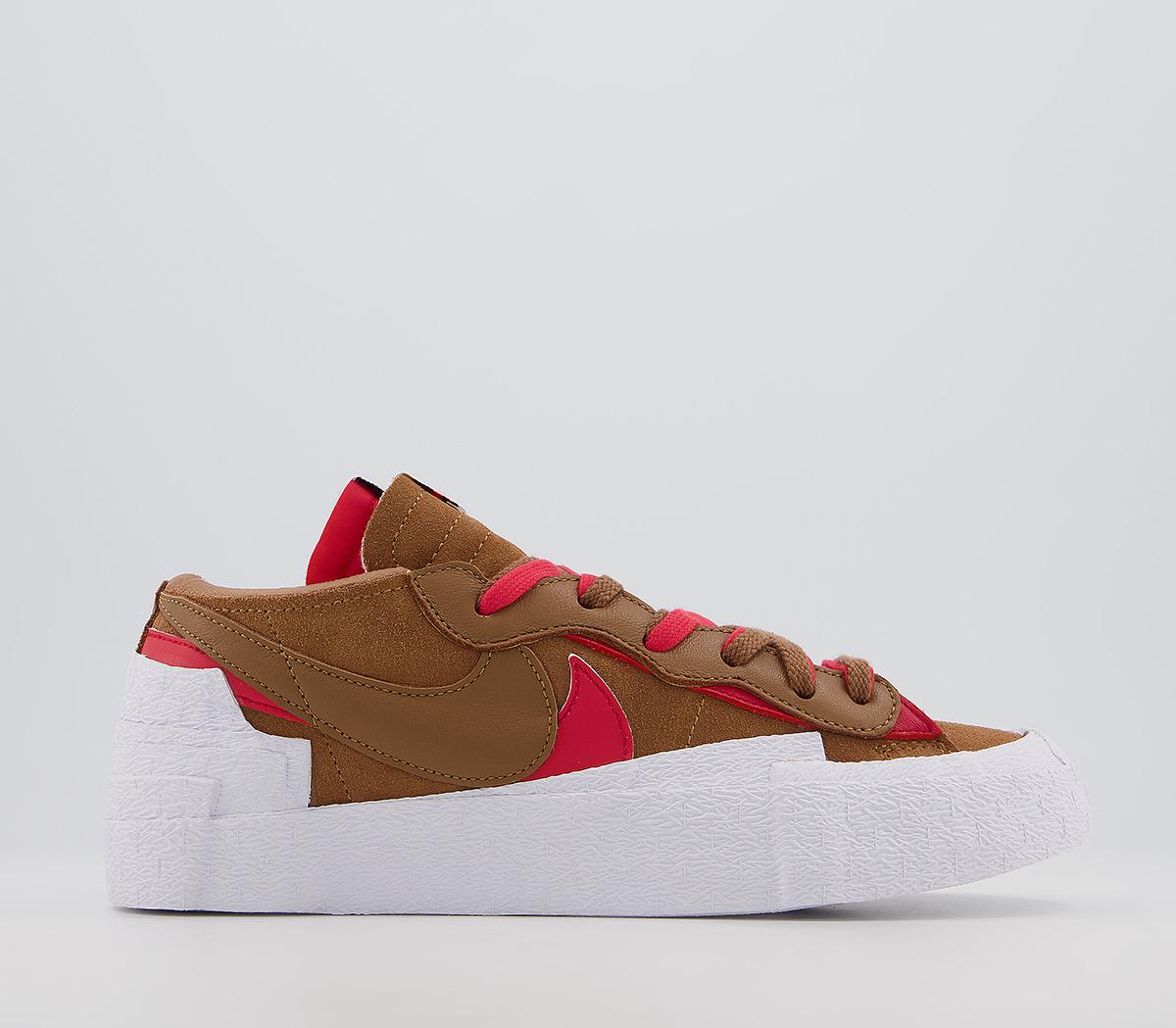 NikeBlazer Low SacaiLight British Tan University Red White