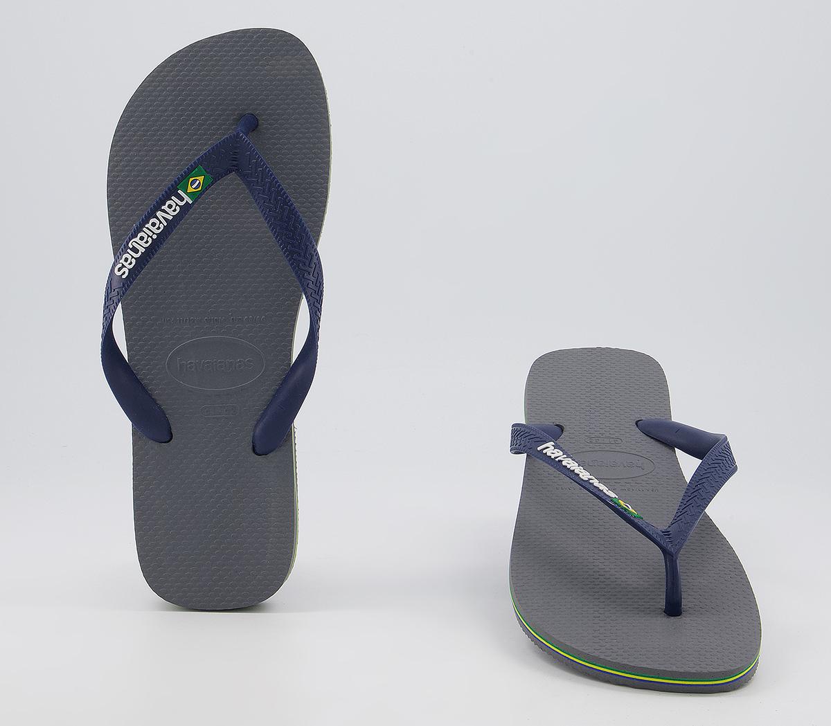 Havaianas Brasil Logo Flip Flops Grey Navy Men's Sandals
