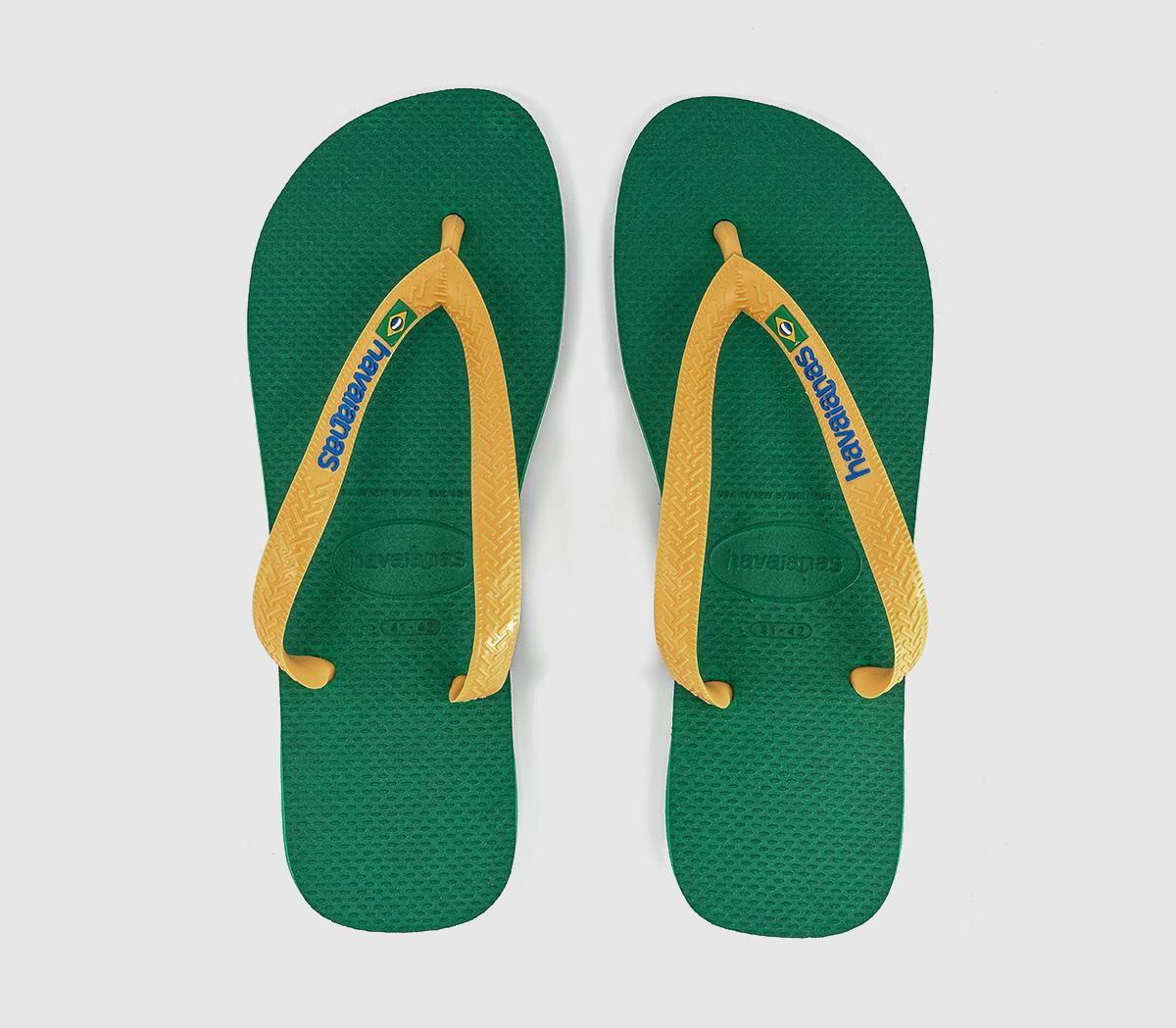 HavaianasBrasil Logo Flip FlopsGreen Yellow