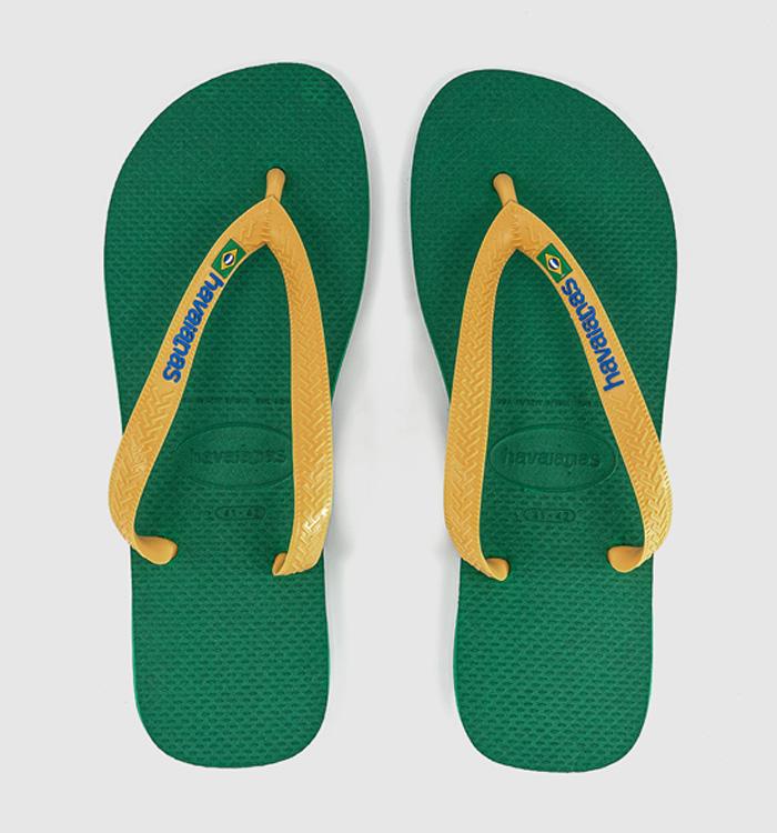 Havaianas Brasil Logo Flip Flops Green Yellow