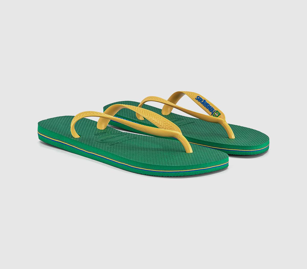 HavaianasBrasil Logo Flip FlopsGreen Yellow
