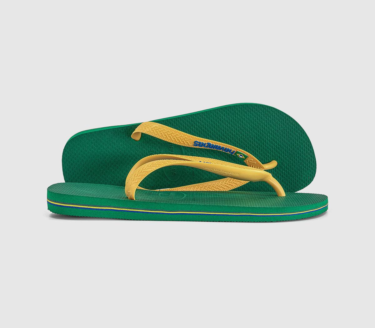 HavaianasBrasil Logo Flip FlopsGreen Yellow