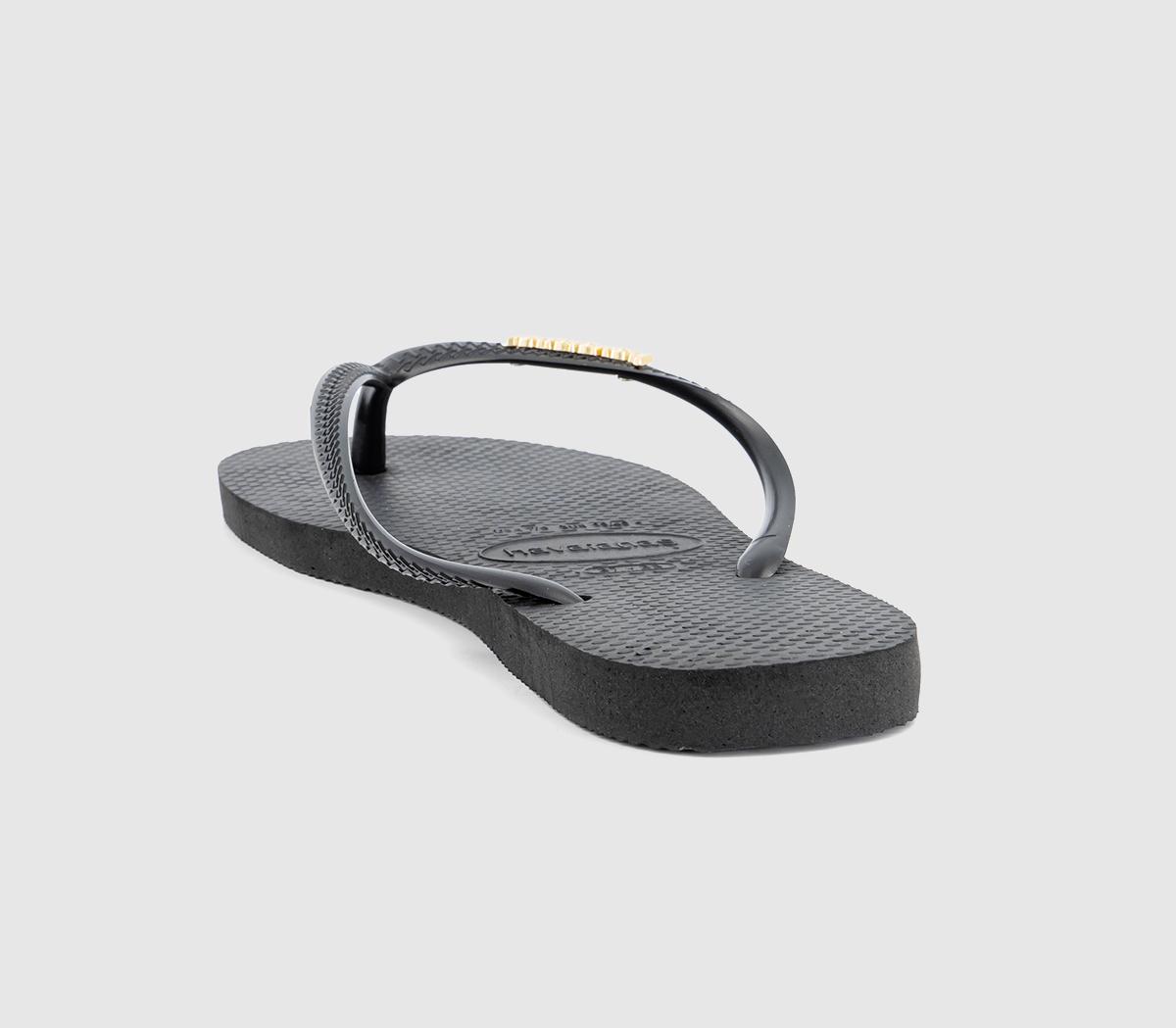 Havaianas Slim Logo Metallic Flip Flops Havaianas Slim Logo Metallic Flip Flops Black