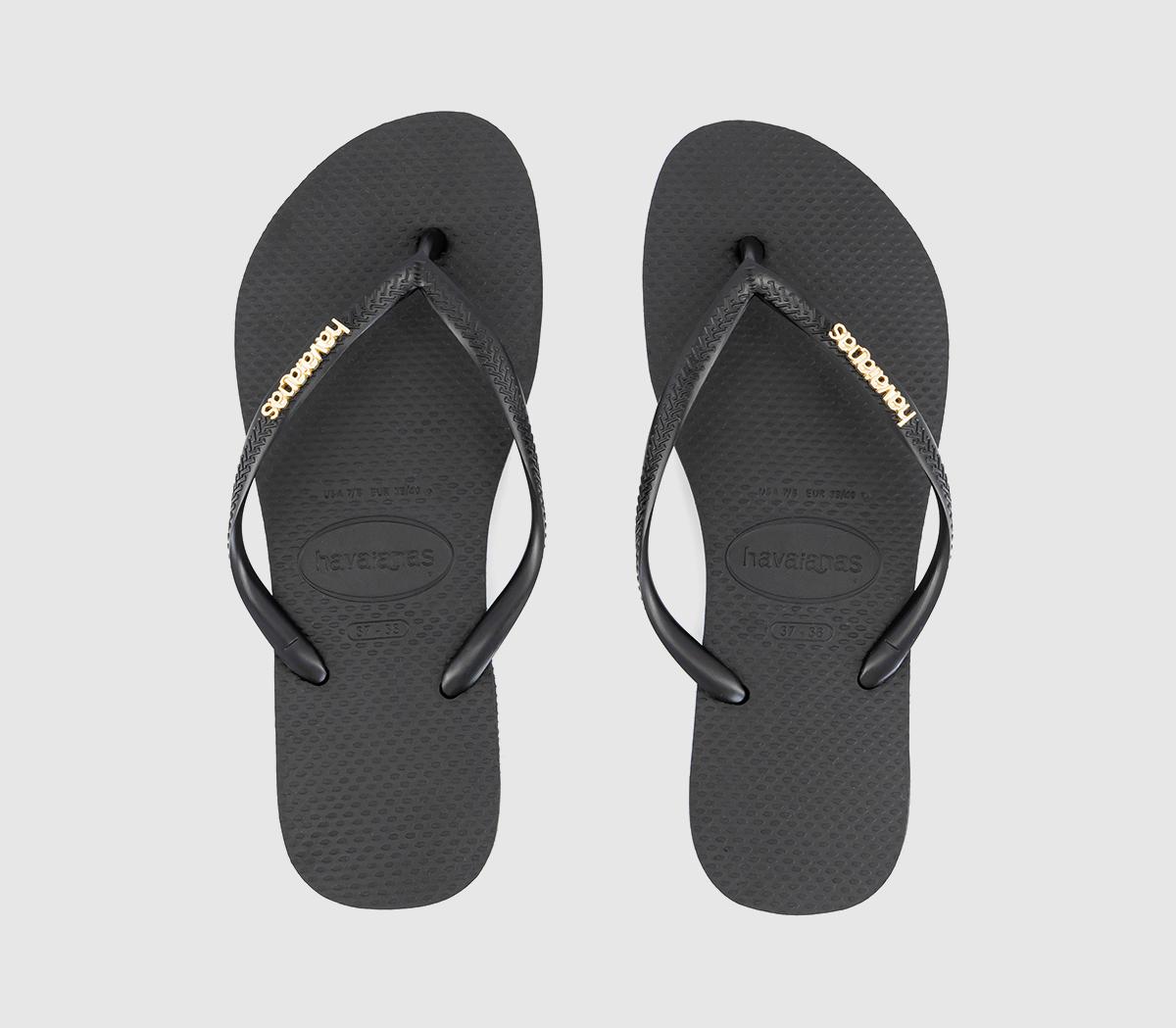 Havaianas Slim Logo Metallic Flip Flops Havaianas Slim Logo Metallic Flip Flops Black