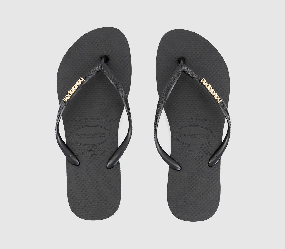 Havaianas Slim Logo Metallic Flip Flops Black - Women’s Sandals