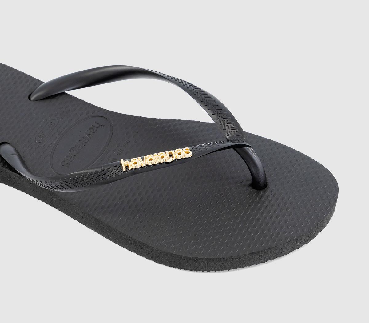 Havaianas Slim Logo Metallic Flip Flops Havaianas Slim Logo Metallic Flip Flops Black