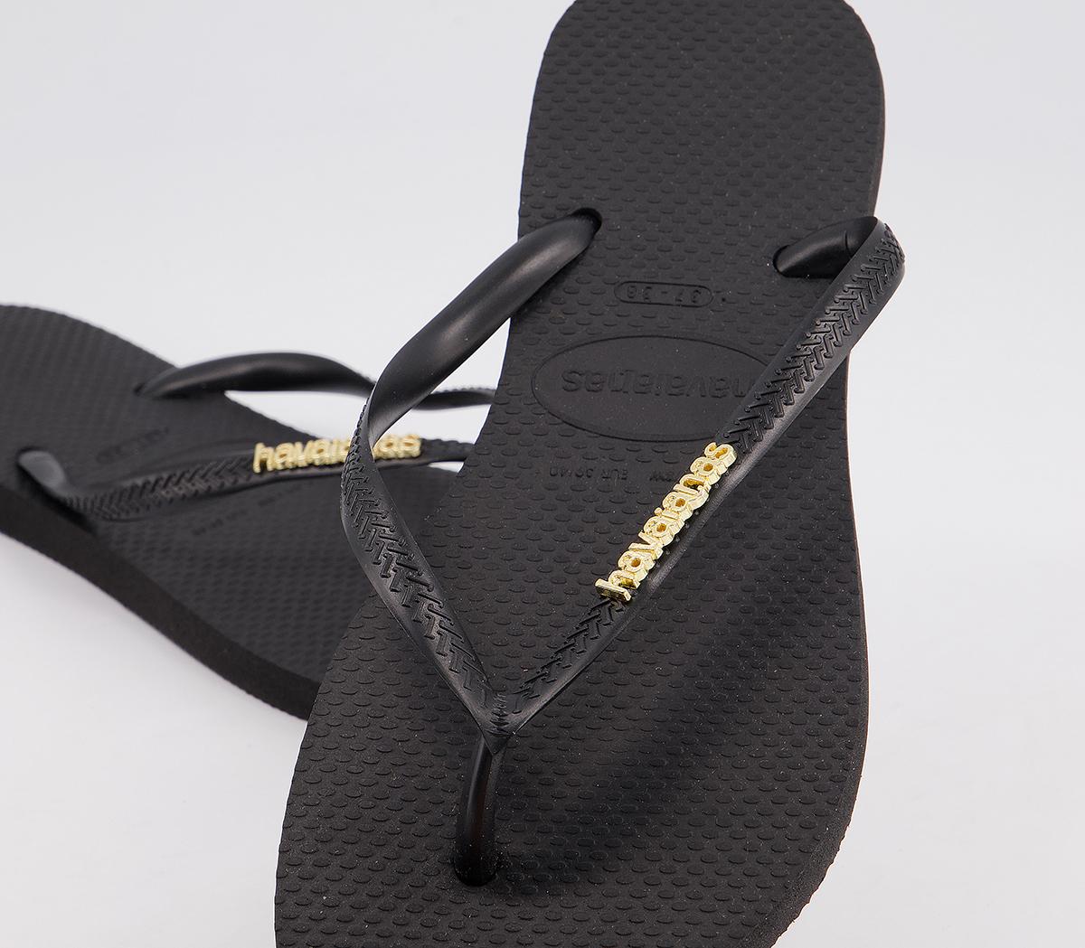 Havaianas Slim Logo Metallic Flip Flops Havaianas Slim Logo Metallic Flip Flops Black